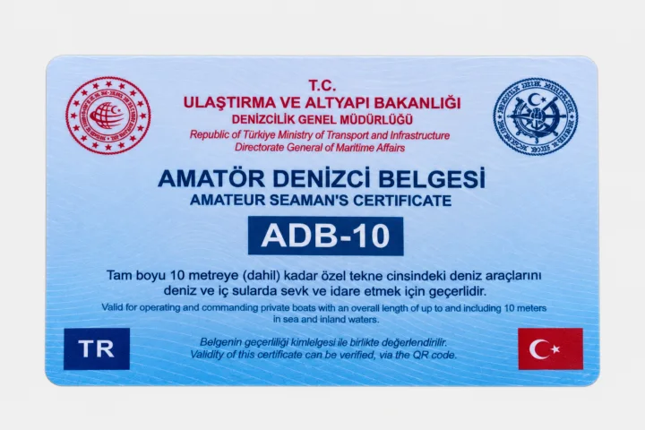 ADB 10 Amatör Denizci Belgesi örneği