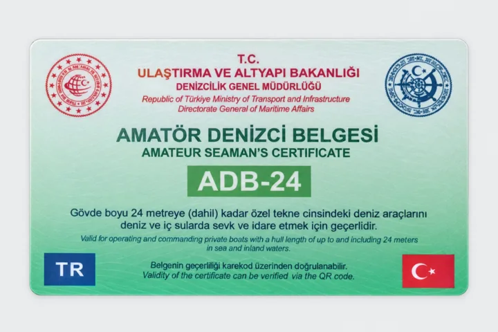 ADB 24 Amatör Denizci Belgesi örneği